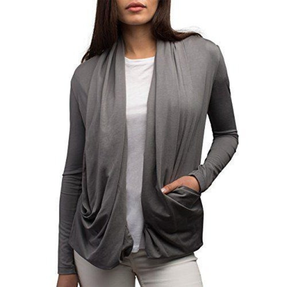 SCOTTeVEST Chloe Glow Cardigan Womens Large Gray Open Front Travel Wrap Pockets
